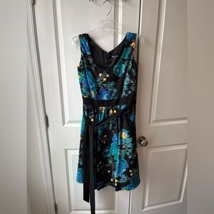 City Chic Black Dress with Blue and Yellow Floral Design